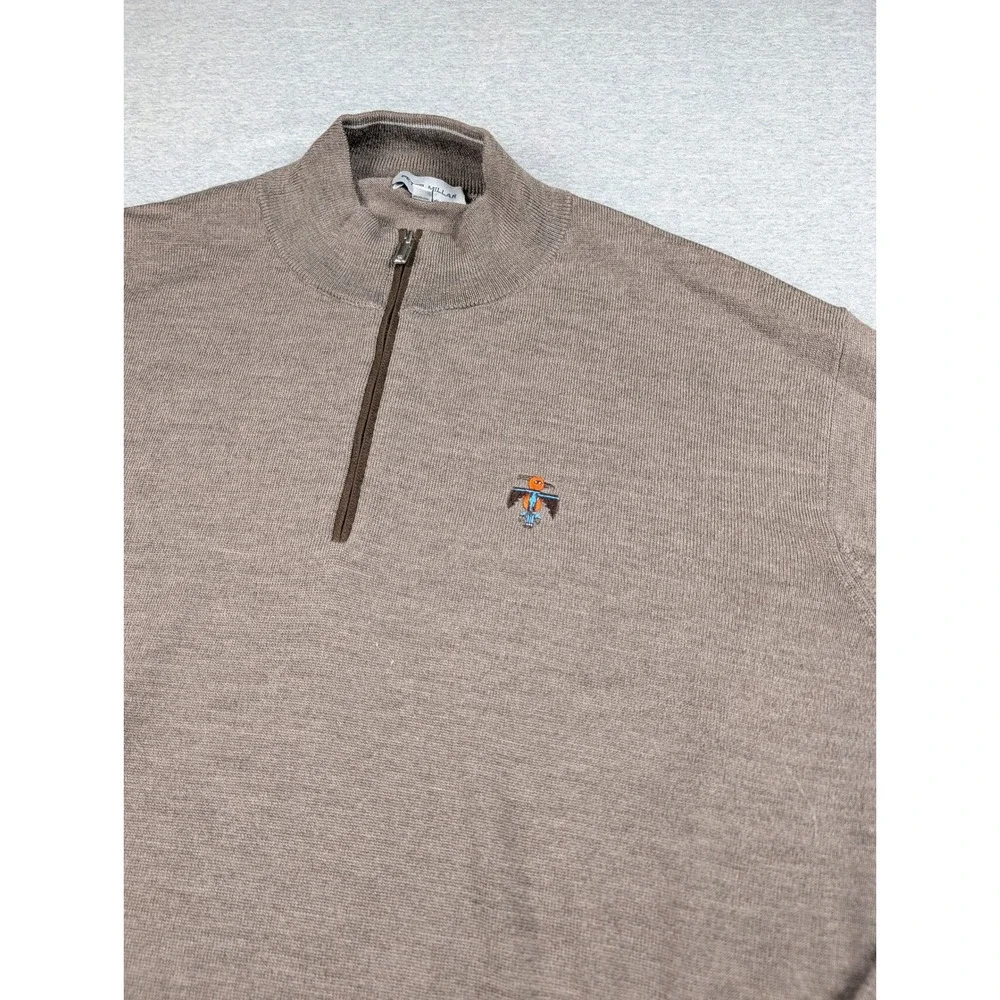 Peter Millar Mens XXL Brown Quarter Zip Merino Wool Pullover Bird Logo Sweater